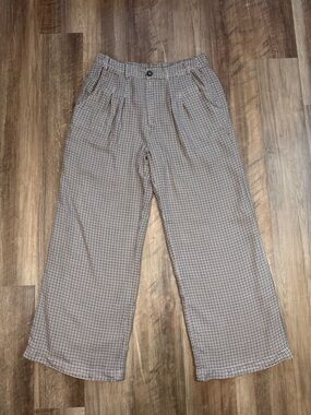 Kenzie + Francesca’s Brown and Cream Plaid Wide-Leg Pants, Size Large
